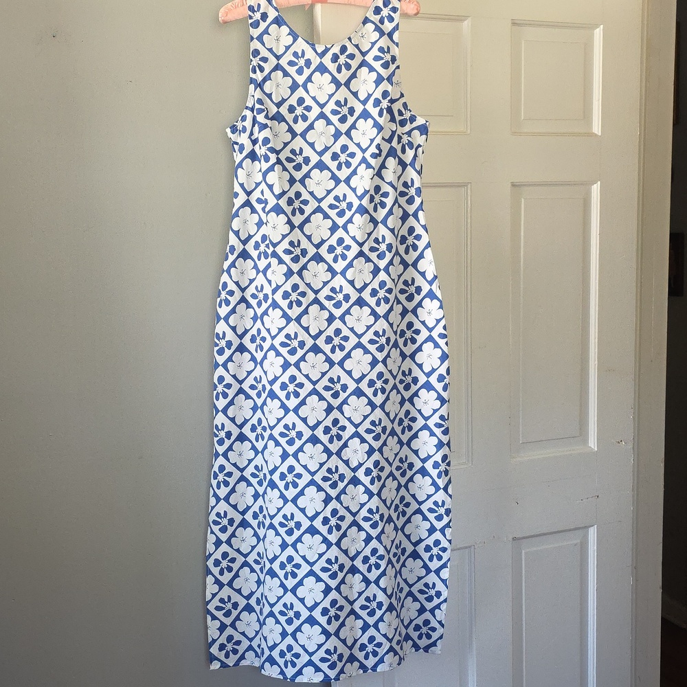 MINKPINK Blue Floral Sleeveless Maxi Sundress Large Boho Summer Casual
